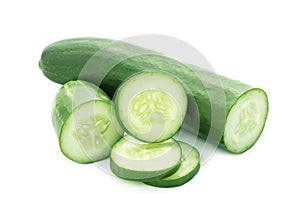 Cucumber and slices isolated over white background