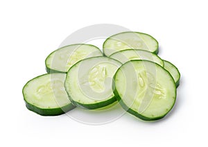 Cucumber and slices isolated over white background