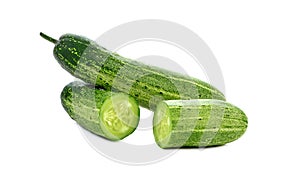 Cucumber and slices over white background