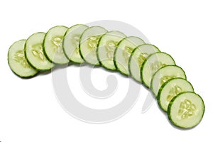 Cucumber slices on white background