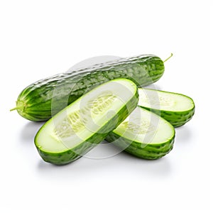 Cucumber Slices On White Background - Photo-realistic Still Life