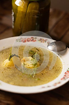 Cucumber soup traditional ukrainian and polish soup