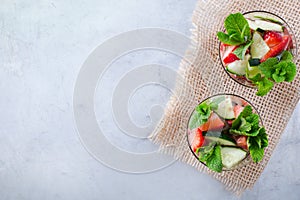 Cucumber strawberry mint fresh infused water detox drink cocktail lemonade