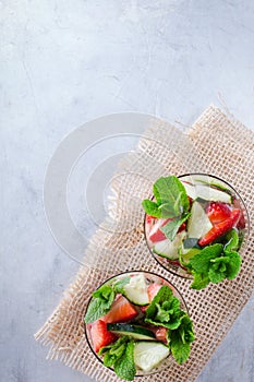 Cucumber strawberry mint fresh infused water detox drink cocktail lemonade