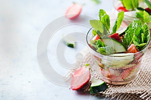 Cucumber strawberry mint fresh infused water detox drink cocktail lemonade