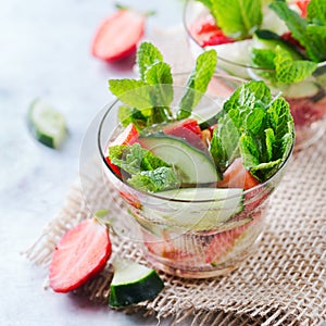 Cucumber strawberry mint fresh infused water detox drink cocktail lemonade