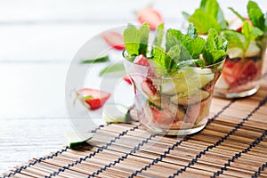 Cucumber strawberry mint fresh infused water detox drink cocktail lemonade