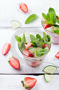 Cucumber strawberry mint fresh infused water detox drink cocktail lemonade