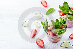 Cucumber strawberry mint fresh infused water detox drink cocktail lemonade