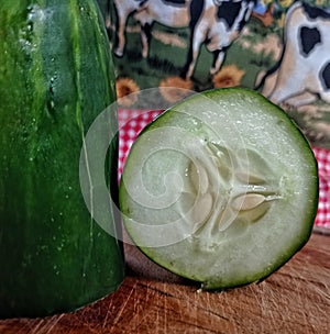 Cucumber on the table for salads and recipes