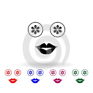 Cucumbers in the eyes and lips multi color icon. Simple glyph, flat  of spa icons for ui and ux, website or mobile