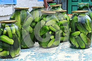 Cucumbers in the jars for preservation