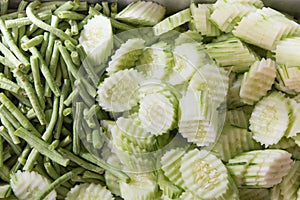 Cucumbers and longbeans at the indian market