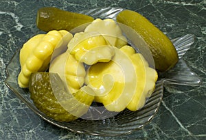 Cucumbers and sguash on a plate