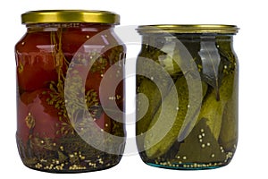 Cucumbers and tomatoes in a jar.