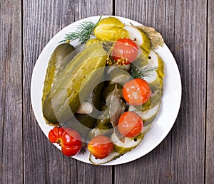 Cucumbers and tomatoes in a plate