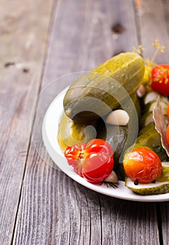 Cucumbers and tomatoes in a plate