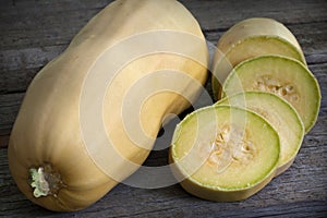 Cucurbit slices on wooden boards photo