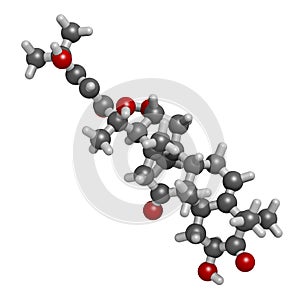 Cucurbitacin D bitter molecule. 3D rendering. Atoms are represented as spheres with conventional color coding: hydrogen white, photo