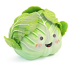 Cuddly cabbage character nestled in leaves