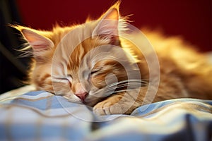 Cuddly dreams red Maine Coon kitten naps in blissful repose