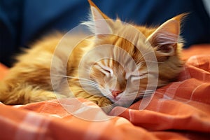 Cuddly dreams red Maine Coon kitten naps in blissful repose