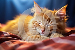 Cuddly dreams red Maine Coon kitten naps in blissful repose