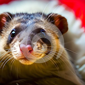 A cuddly ferret curled up in a cozy blanket nest its adorable face peeking out generated by ai