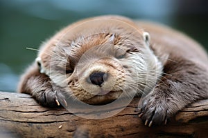 Cuddly Otter baby lying. Generate Ai