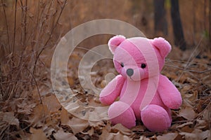 Cuddly Pink bear toy animal. Generate Ai