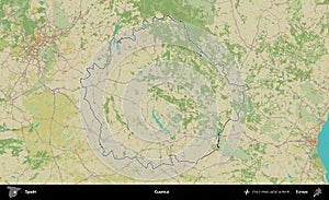 Cuenca outlined, Spain. Topographic Humanitarian