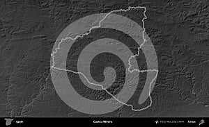 Cuenca Minera outlined, Spain. Grayscale