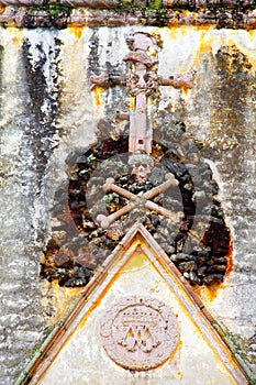 Cross, bones and skull in the  Cuernavaca cathedral in morelos, mexico