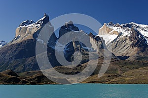 Cuernos del Paine massif from Lake Pehoe photo