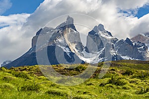 Cuernos del Paine Mountain Peaks, Patagonia, Chile photo