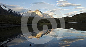 Cuernos del Paine reflected on the water