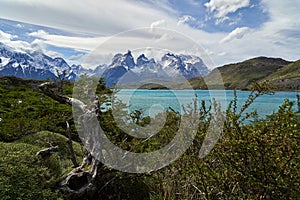 Cuernos, Horns of torres del paine covered with snow at torres del paine national park.