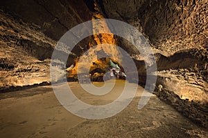 Cueva de los Verdes. Tourist attraction in Lanzarote, amazing volcanic lava tube.