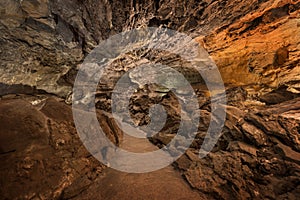 Cueva de los Verdes. Tourist attraction in Lanzarote, amazing volcanic lava tube.