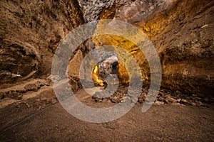 Cueva de los Verdes. Tourist attraction in Lanzarote, amazing volcanic lava tube.