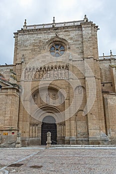 Detail view at the lateral facade at the Romanesque architecture building at the Cuidad Rodrigo cathedral, on downtown city photo