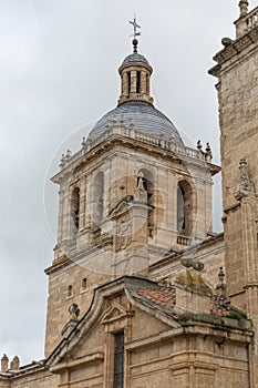 Detailed view at the iconic spanish Romanesque architecture tower building at the Cuidad Rodrigo cathedral photo