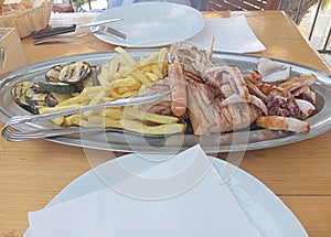 Cuisine in Croatia Seafood Plate Tuna Fish Aquid Shrimps