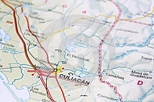 Culiacan road map area. Closeup macro view photo