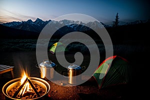 Culinary Adventures in the Wilderness Realistic Camping Cookware Set.AI Generated