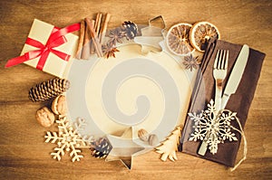 Culinary Background. Christmas Postcard with Empty Paper.