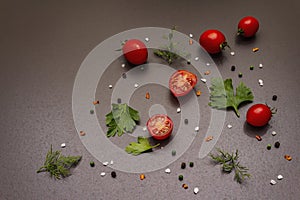 Culinary background. Cooking food concept. Fresh vegetables, spices, herbs