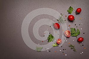 Culinary background. Cooking food concept. Fresh vegetables, spices, herbs