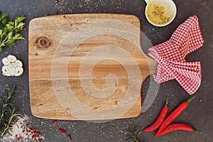 Culinary background with empty cutting board