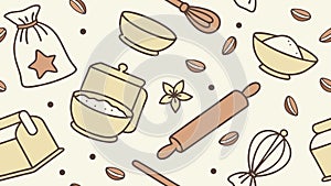Culinary Baking Utensils and Ingredients Seamless Pattern, vector design Generative AI
